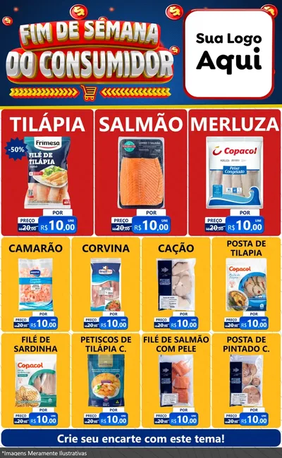 Modelo de Encarte para Encarte Grande com o tema Fim de Semana do Consumidor para Peixaria