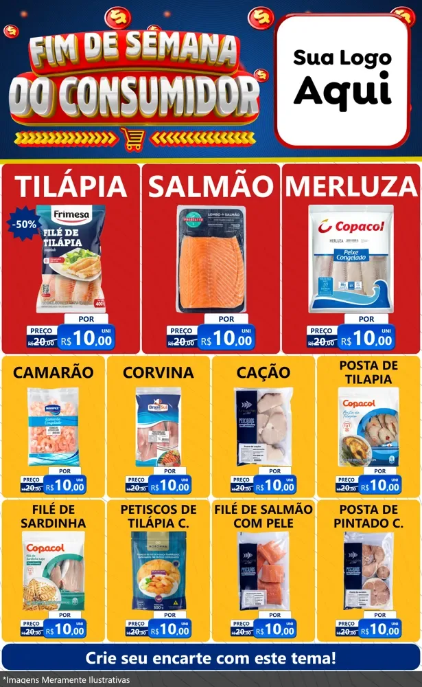 Modelo de Encarte para Encarte Grande com o tema Fim de Semana do Consumidor para Peixaria