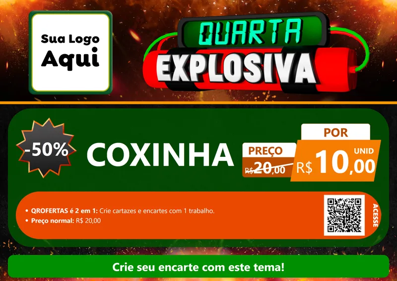 Modelo de Cartaz para Cartaz A4 Horizontal com o tema Quarta Explosiva para Salgadaria