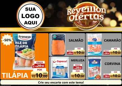 Modelo de Encarte para Encarte A4 Horizontal com o tema Réveillon de Ofertas para Peixaria