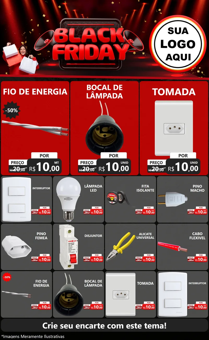 Modelo de Encarte para Encarte Grande com o tema Black Friday para Materiais Elétricos