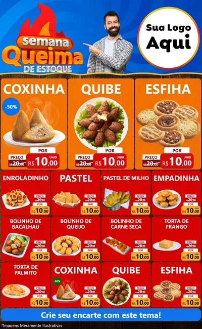 Modelo de Encarte para Encarte Grande com o tema Semana Queima de Estoque para Salgadaria