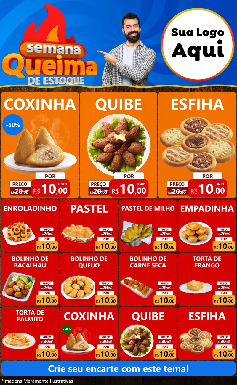 Modelo de Encarte para Encarte Grande com o tema Semana Queima de Estoque para Salgadaria