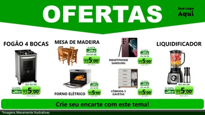 Modelo de TV para TV Horizontal com o tema Ofertas Verde Cartaz para Móveis e Eletro