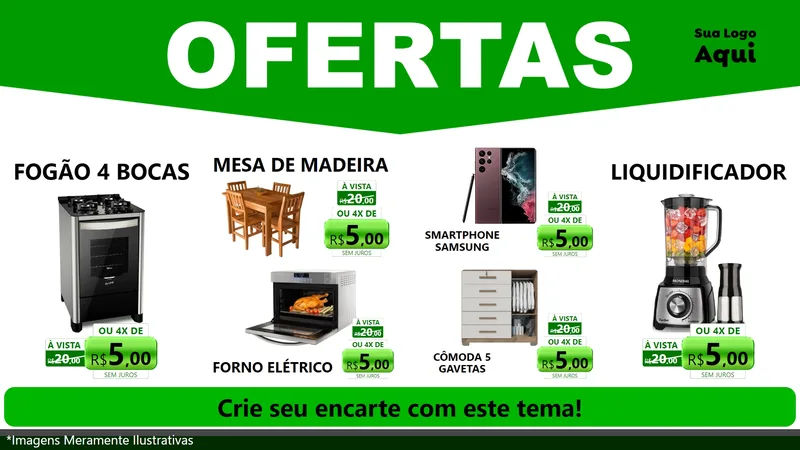 Modelo de TV para TV Horizontal com o tema Ofertas Verde Cartaz para Móveis e Eletro