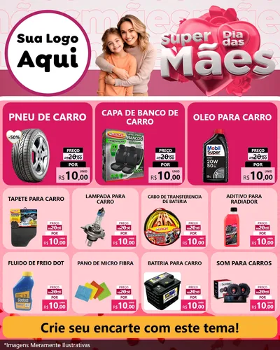 Modelo de Rede Social para Feed Instagram com o tema Super Dia Das Mães para Auto peças