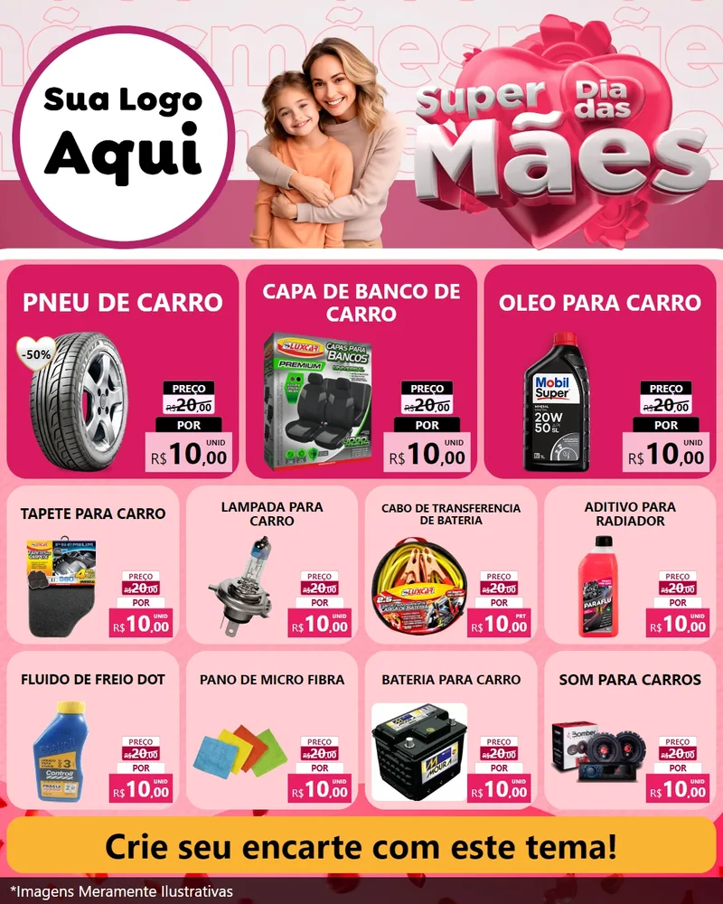Modelo de Rede Social para Feed Instagram com o tema Super Dia Das Mães para Auto peças