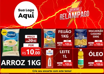 Modelo de Encarte para Encarte A4 Horizontal com o tema Ofertas Relâmpago para Supermercado