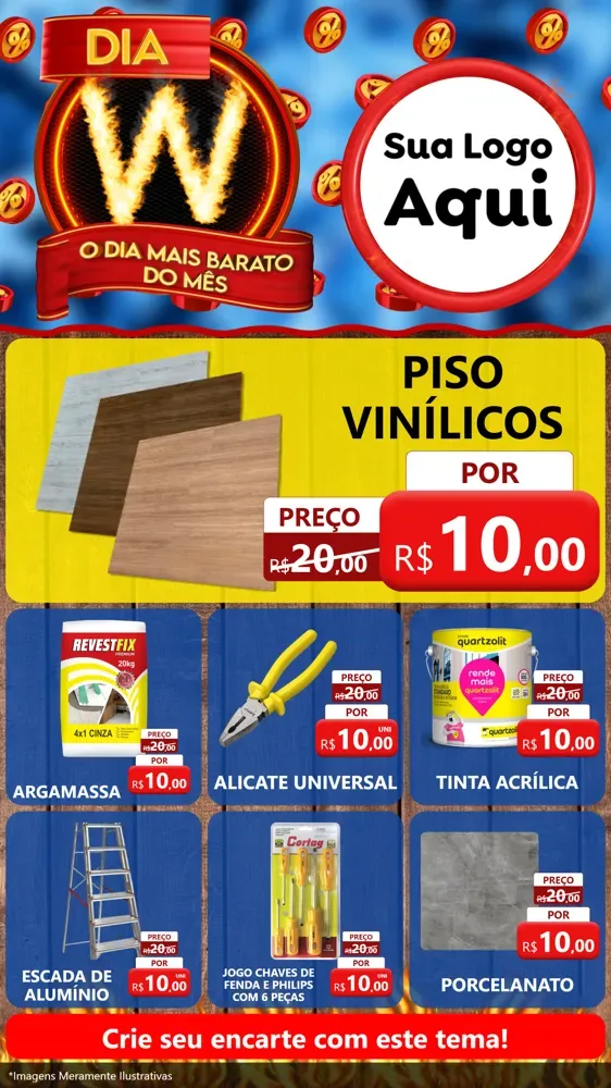 Modelo de Rede Social para Stories com o tema Dia W - O Dia Mais Barato Do Mês para Material para Construção
