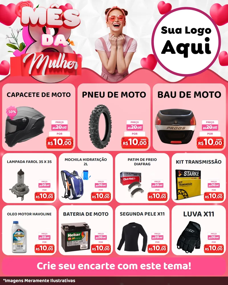 Modelo de Rede Social para Feed Instagram com o tema Mês da Mulher para Moto peças