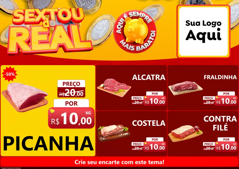 Modelo de Encarte para Encarte A4 Horizontal com o tema Sextou do Real para Açougue