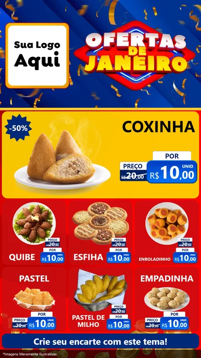 Modelo de Rede Social para Stories com o tema Ofertas de Janeiro para Salgadaria