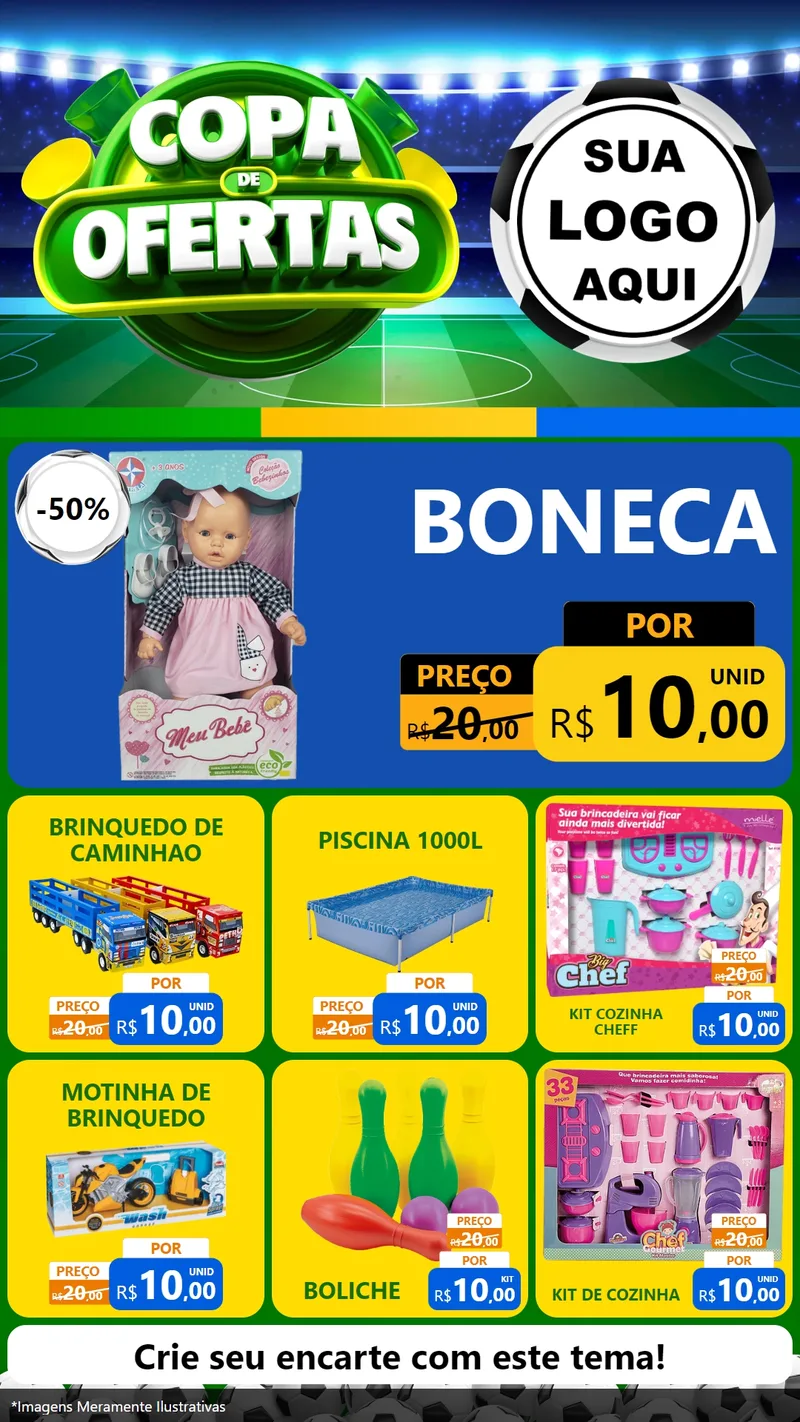 Modelo de Rede Social para Stories com o tema Copa de Ofertas para Brinquedos
