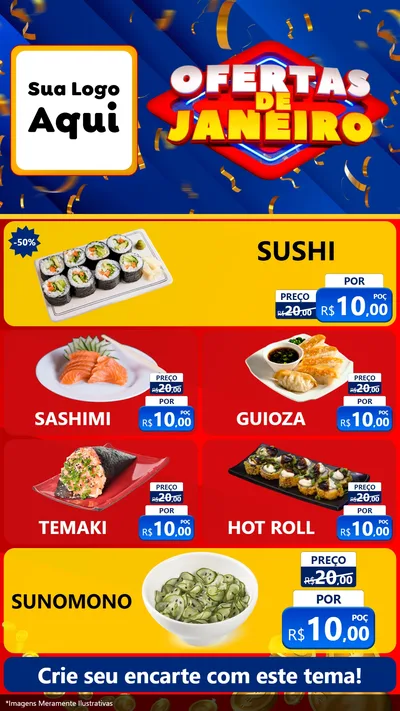 Modelo de TV para TV Vertical com o tema Ofertas de Janeiro para Comida japonesa
