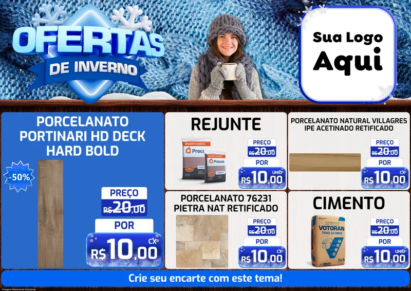 Modelo de Encarte para Encarte A4 Horizontal com o tema Ofertas de Inverno para Pisos e revestimentos