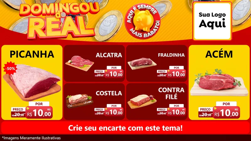 Modelo de TV para TV Horizontal com o tema Domingou do Real para Açougue