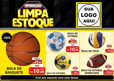 Modelo de Encarte para Encarte A4 Horizontal com o tema Operação Limpa Estoque para Artigos Esportivos