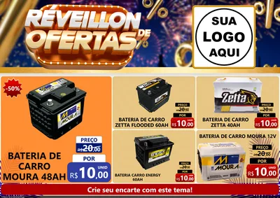 Modelo de Encarte para Encarte A4 Horizontal com o tema Réveillon de Ofertas para Baterias Elétricas