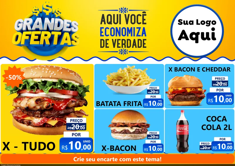 Modelo de Encarte para Encarte A4 Horizontal com o tema Grandes Ofertas para Hamburgueria