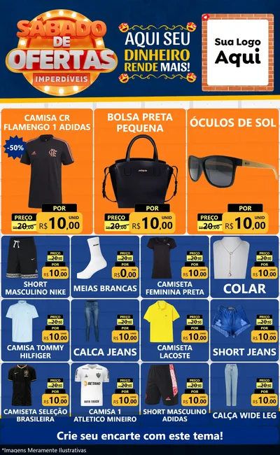 Modelo de Encarte para Encarte Grande com o tema Sábado de Ofertas Imperdíveis para Roupas e acessórios