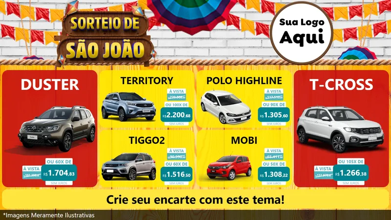 Modelo de TV para TV Horizontal com o tema Sorteio de São João para Concessionaria de Carros