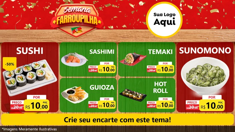 Modelo de TV para TV Horizontal com o tema Semana Farroupilha para Comida japonesa