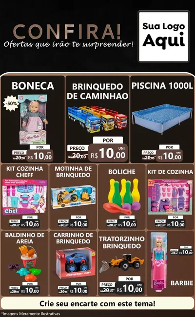 Modelo de Encarte para Encarte Grande com o tema Confira! Ofertas que irão te surpreender! para Brinquedos