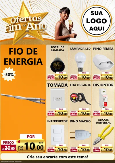 Modelo de Encarte para Encarte A4 Vertical com o tema Ofertas Fim de Ano para Materiais Elétricos