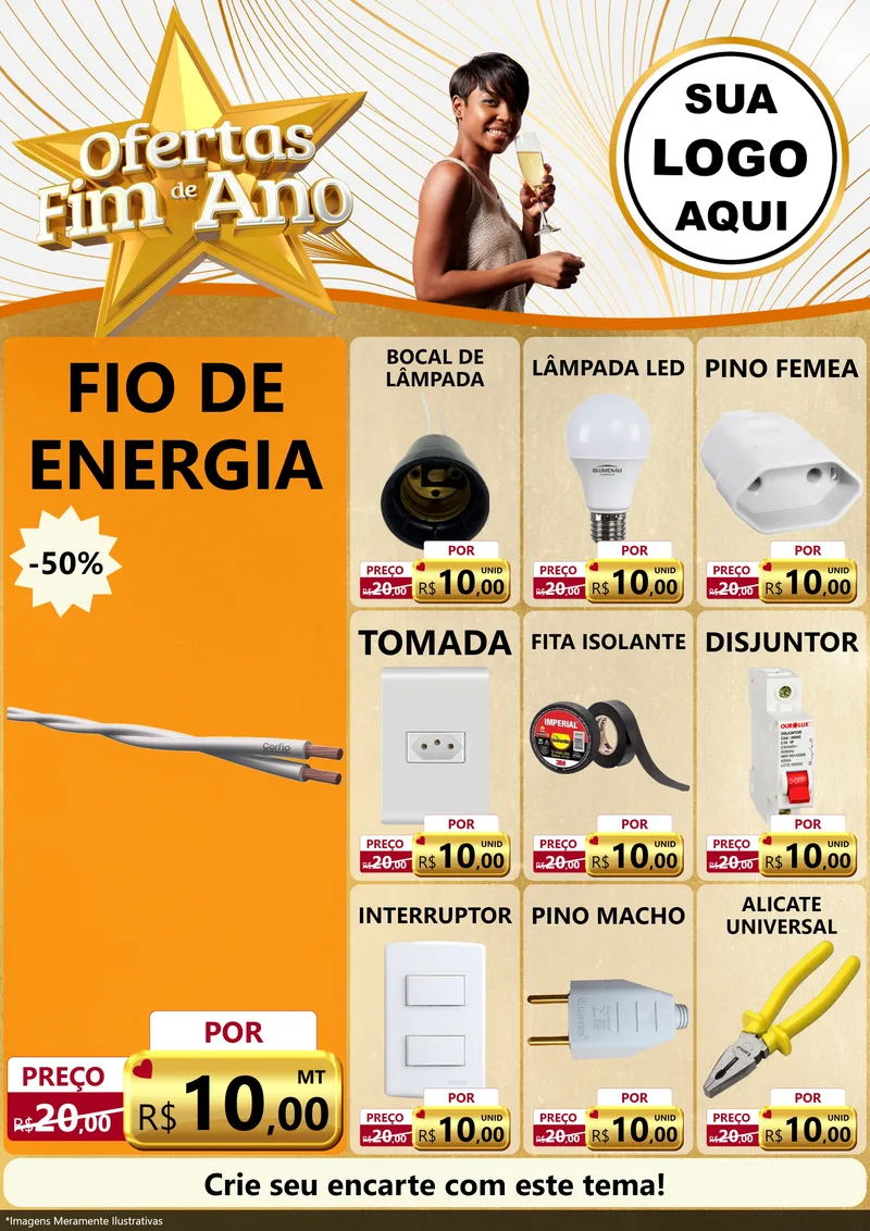 Modelo de Encarte para Encarte A4 Vertical com o tema Ofertas Fim de Ano para Materiais Elétricos