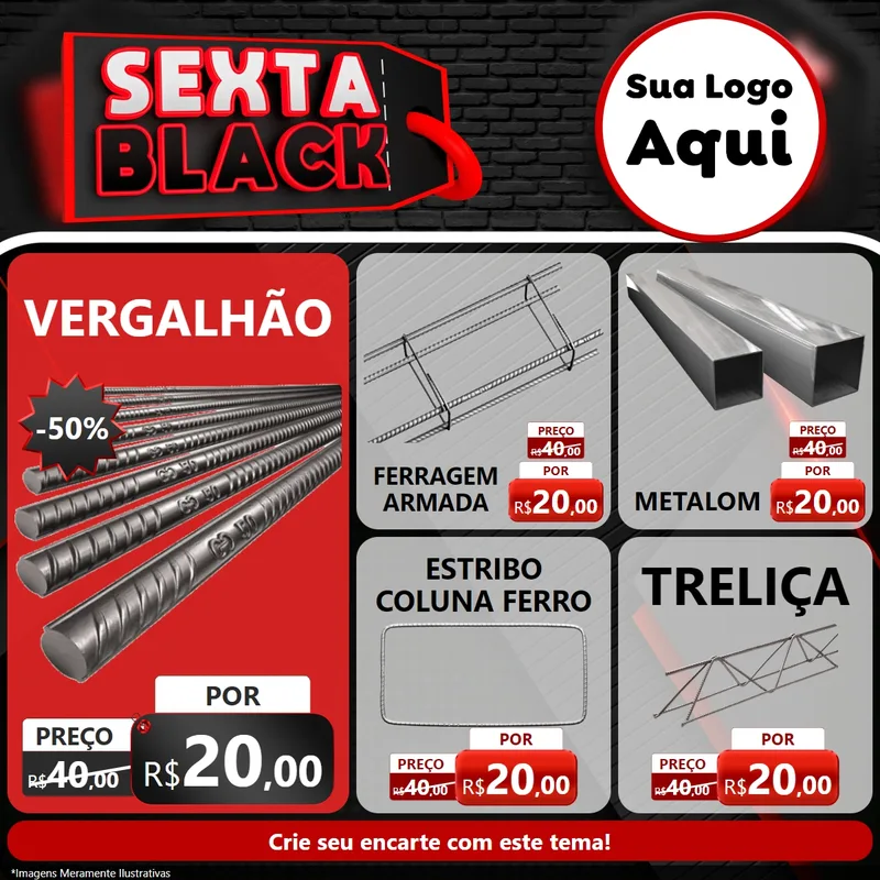 Modelo de Rede Social para Feed Facebook com o tema Sexta Black para Ferragens