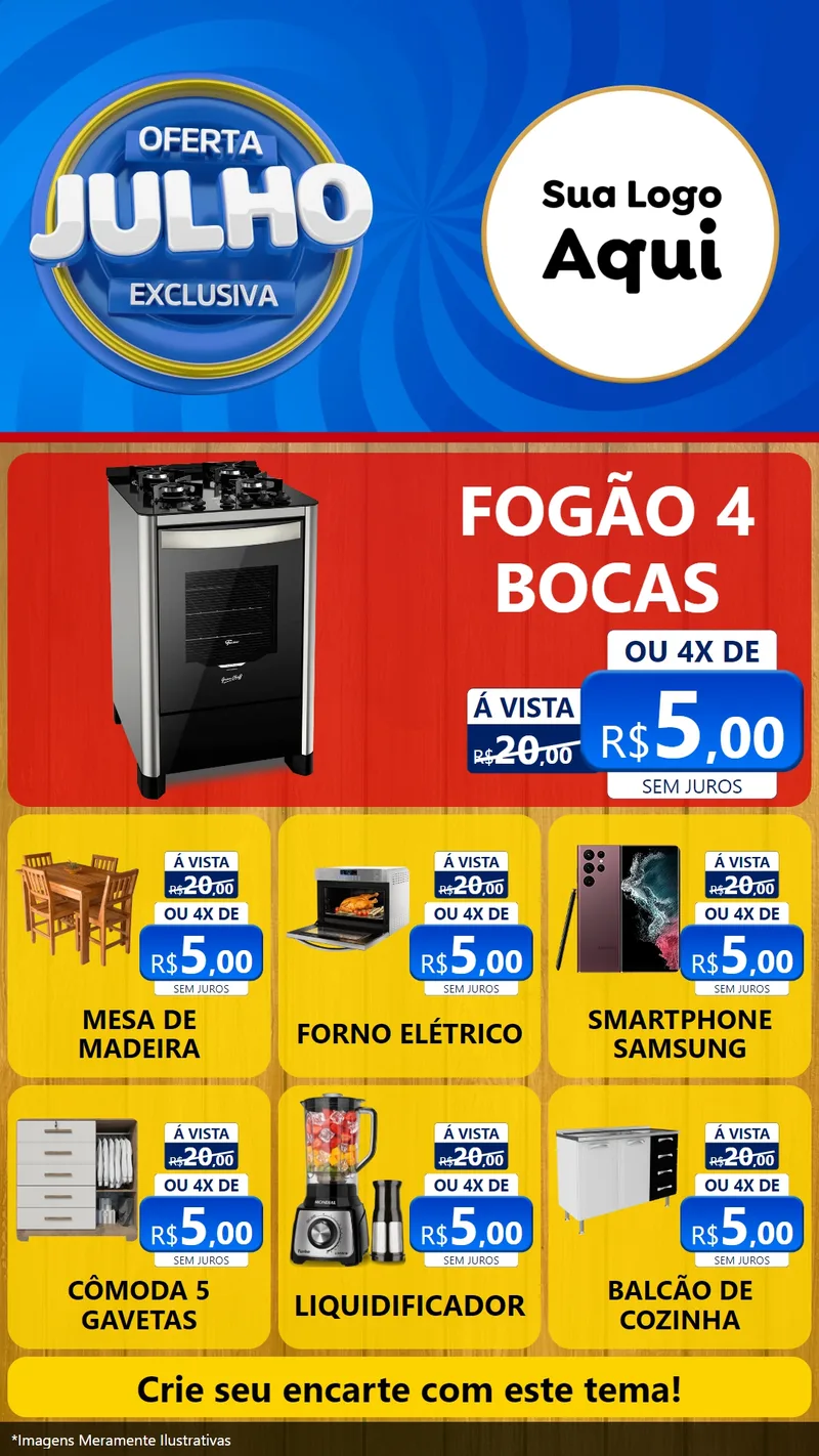 Modelo de Rede Social para Stories com o tema Oferta Exclusiva, Julho para Móveis e Eletro