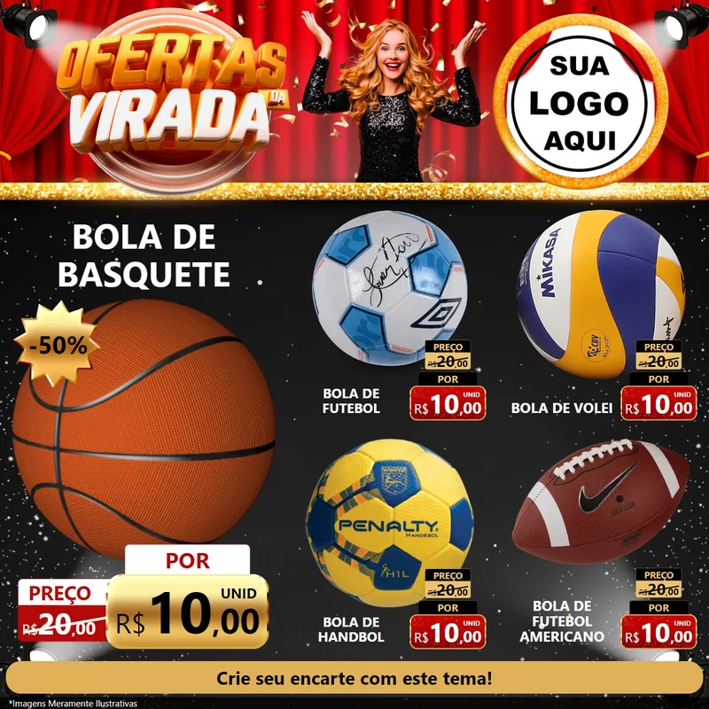 Modelo de Rede Social para Feed Facebook com o tema Ofertas da Virada para Artigos Esportivos