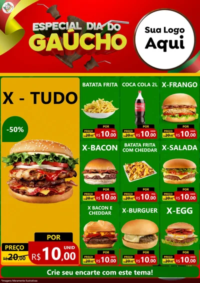 Modelo de Encarte para Encarte A4 Vertical com o tema Especial Dia do Gaúcho para Hamburgueria