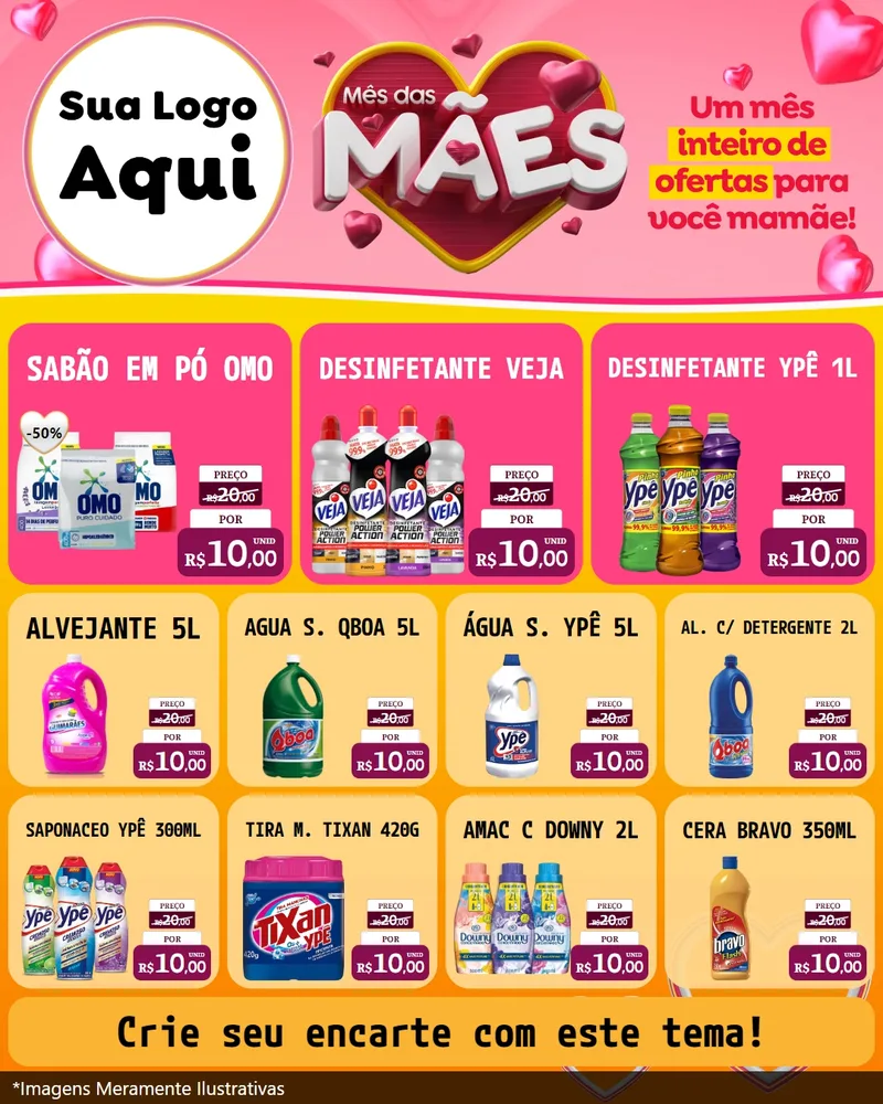 Modelo de Rede Social para Feed Instagram com o tema Mês das Mães para Produtos de Limpeza
