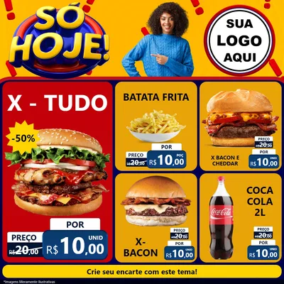 Modelo de Rede Social para Feed Facebook com o tema Só Hoje! para Hamburgueria
