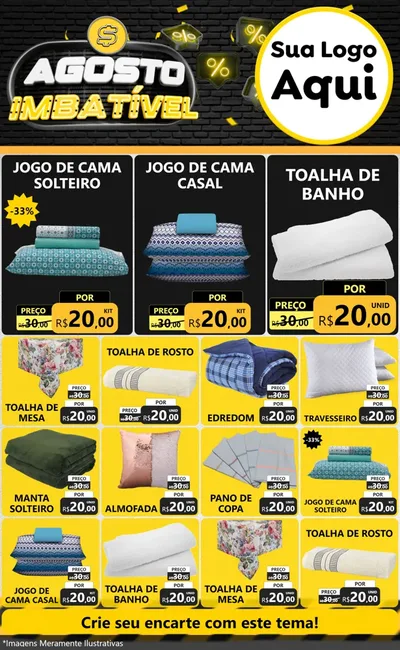 Modelo de Encarte para Encarte Grande com o tema Agosto Imbatível para Cama, Mesa e Banho