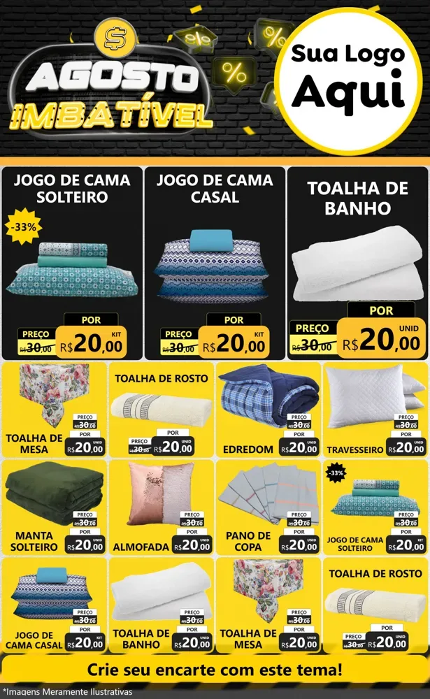 Modelo de Encarte para Encarte Grande com o tema Agosto Imbatível para Cama, Mesa e Banho