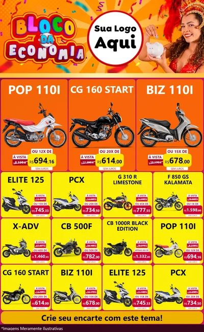 Modelo de Encarte para Encarte Grande com o tema Bloco da Economia para Concessionaria de Motos