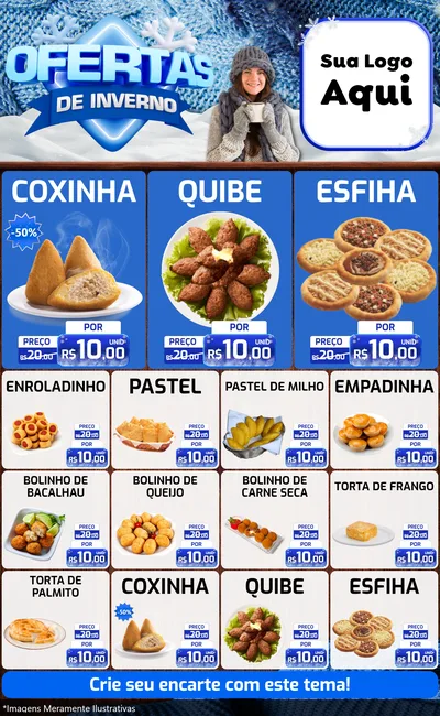 Modelo de Encarte para Encarte Grande com o tema Ofertas de Inverno para Salgadaria