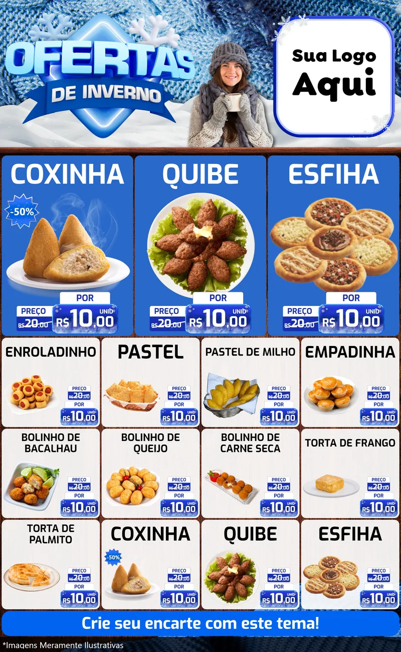 Modelo de Encarte para Encarte Grande com o tema Ofertas de Inverno para Salgadaria