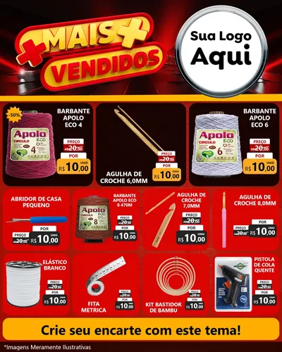 Modelo de Rede Social para Feed Instagram com o tema Mais Vendidos para Armarinho e Aviamentos