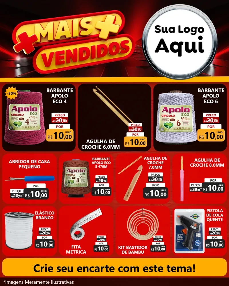 Modelo de Rede Social para Feed Instagram com o tema Mais Vendidos para Armarinho e Aviamentos
