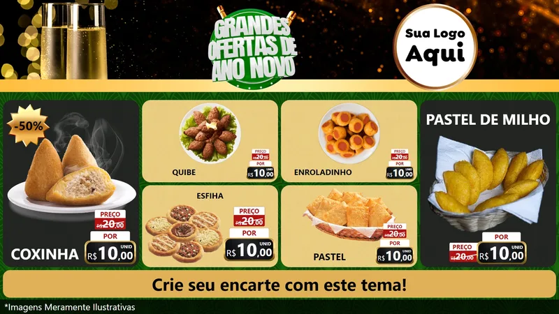 Modelo de TV para TV Horizontal com o tema Grandes Ofertas de Ano Novo para Salgadaria