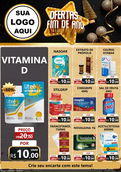 Modelo de Encarte para Encarte A4 Vertical com o tema Ofertas de Fim de Ano para Farmácia