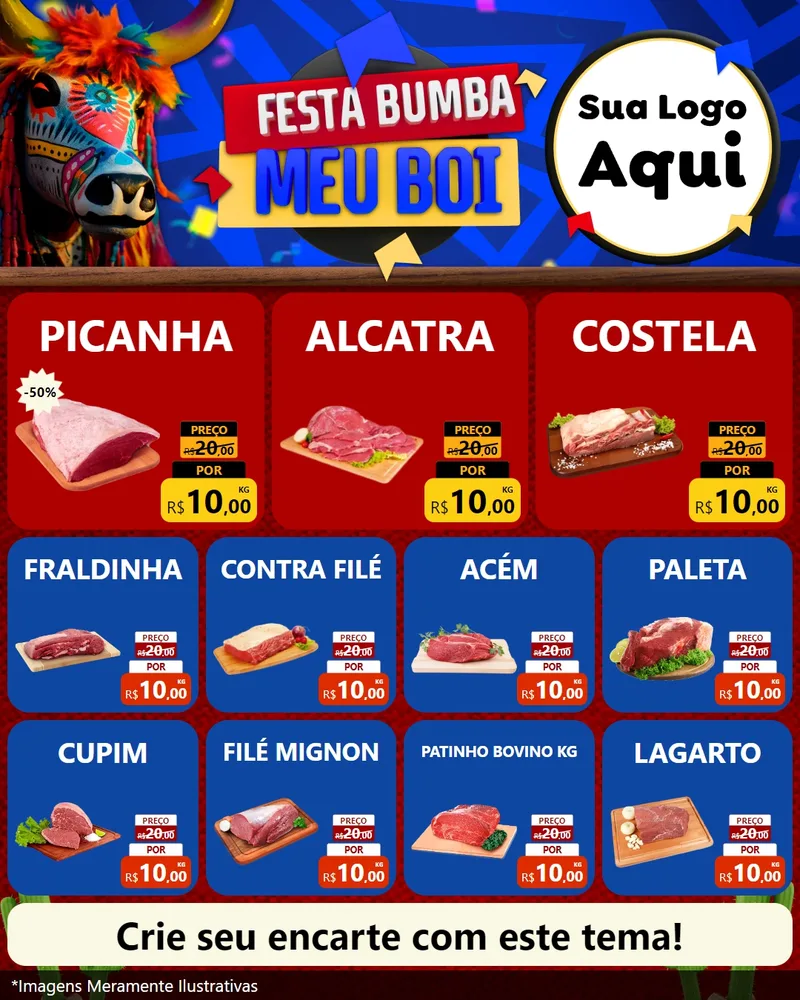 Modelo de Rede Social para Feed Instagram com o tema Festa Bumba meu Boi para Açougue