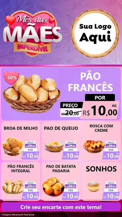Modelo de Rede Social para Stories com o tema Mês das Mães Imperdível para Padaria