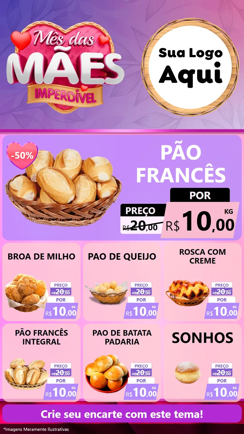 Modelo de Rede Social para Stories com o tema Mês das Mães Imperdível para Padaria