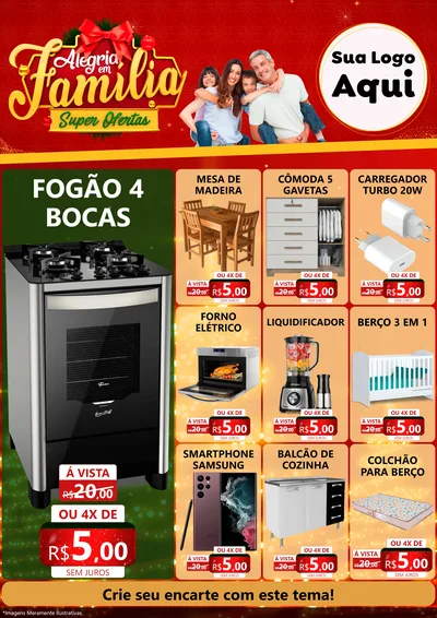 Modelo de Encarte para Encarte A4 Vertical com o tema Alegria em Família Super Ofertas - Natal para Móveis e Eletro
