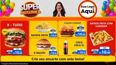Modelo de TV para TV Horizontal com o tema Super Inauguração para Hamburgueria