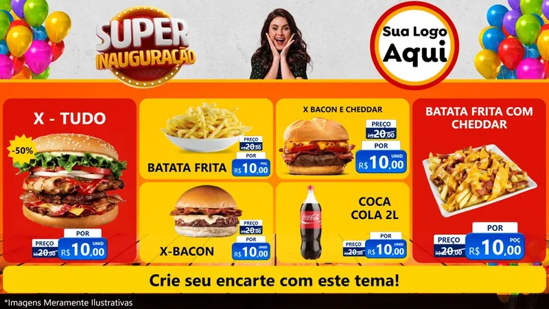 Modelo de TV para TV Horizontal com o tema Super Inauguração para Hamburgueria